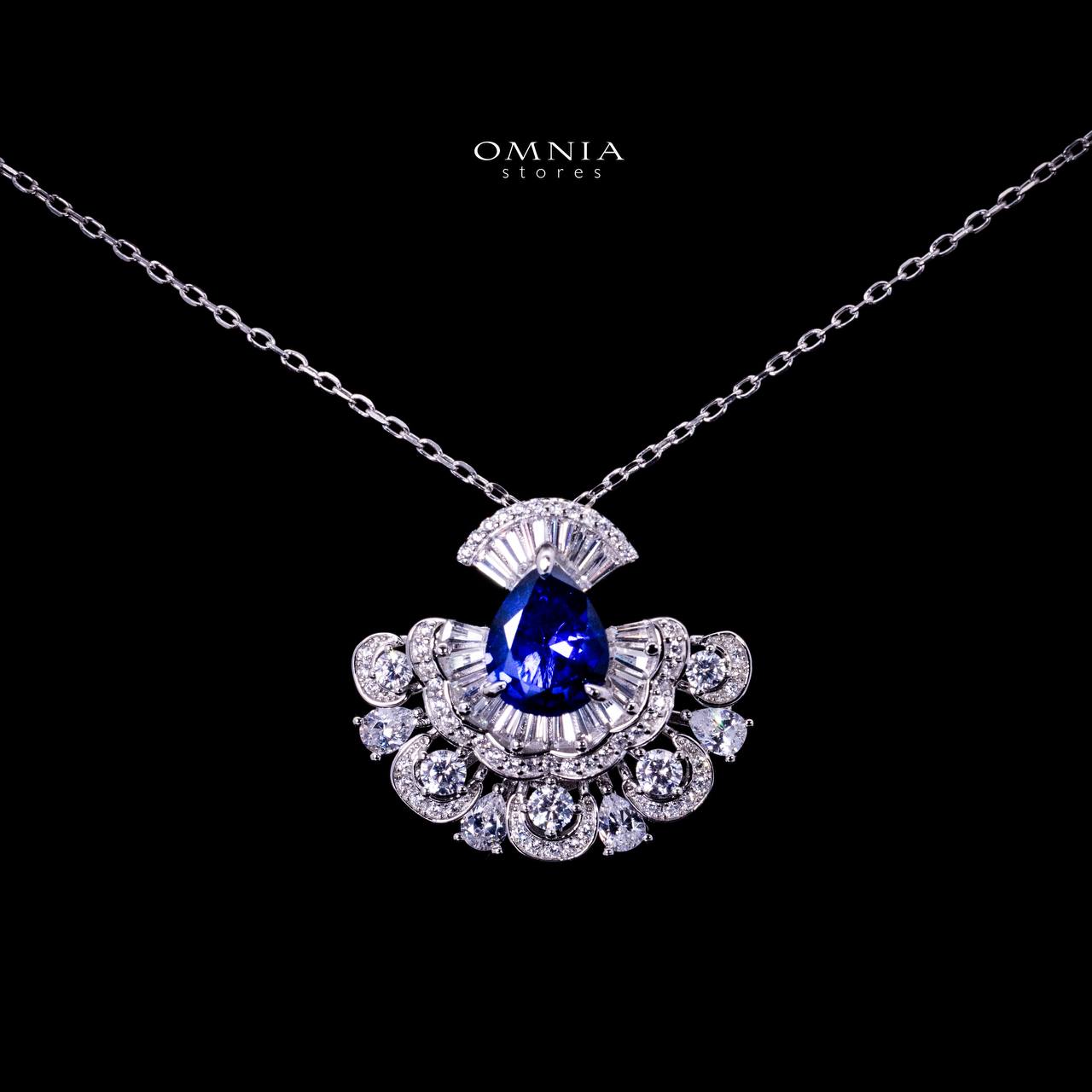 Omnia Aleyna Royal Blue Stone Silver Pendant Necklace in 925 Silver with High Quality Simulated Diamonds