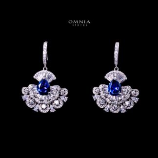 Omnia Aleyna Royal Blue Stone Silver Drop Earrings in 925 Silver with High Quality Simulated Diamonds