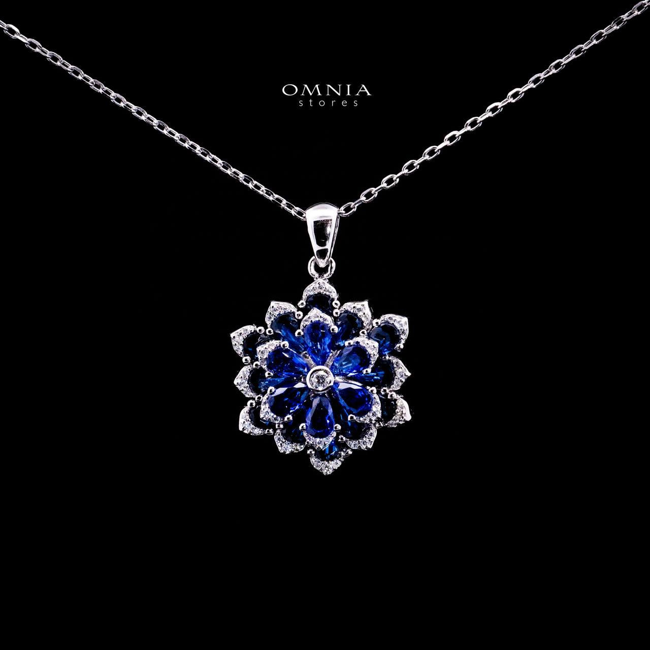 Omnia Damiyah Royal Blue Floral Silver Pendant Necklace in 925 Silver with High Quality Simulated Diamonds - Image 2