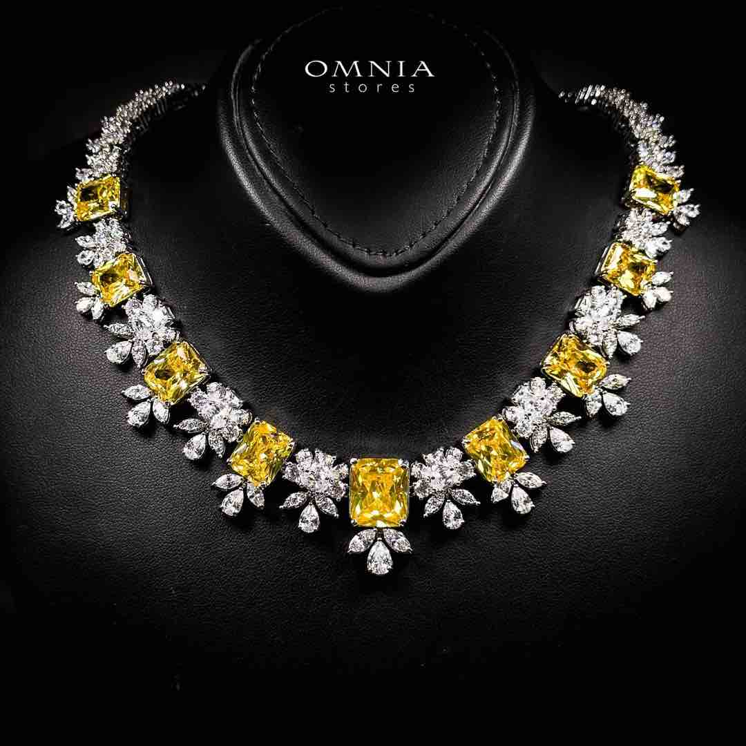 Omnia Charlotte Yellow Luxry Bridal Full Set with Emerald and Pear-Cut High-Quality Simulated Diamonds Rhodium Plated - Image 2