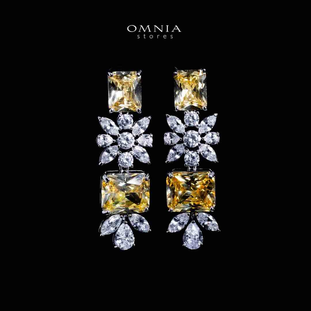 Omnia Charlotte Yellow Luxry Bridal Full Set with Emerald and Pear-Cut High-Quality Simulated Diamonds Rhodium Plated - Image 5