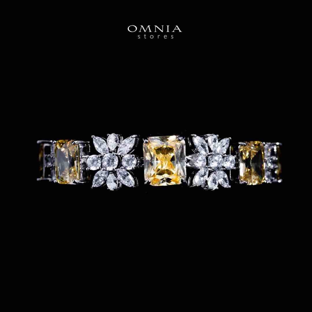 Omnia Charlotte Yellow Luxry Bridal Full Set with Emerald and Pear-Cut High-Quality Simulated Diamonds Rhodium Plated - Image 4