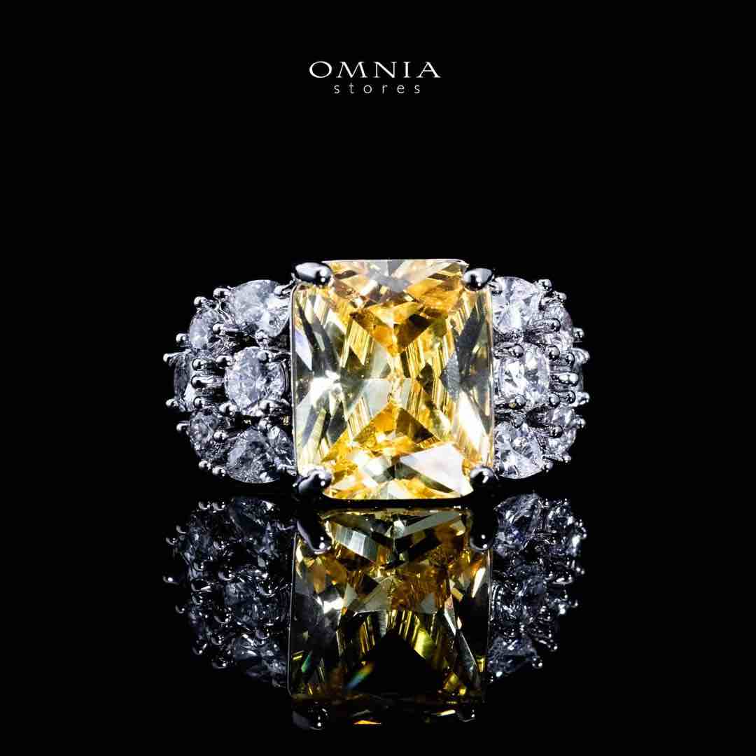 Omnia Charlotte Yellow Luxry Bridal Full Set with Emerald and Pear-Cut High-Quality Simulated Diamonds Rhodium Plated - Image 3