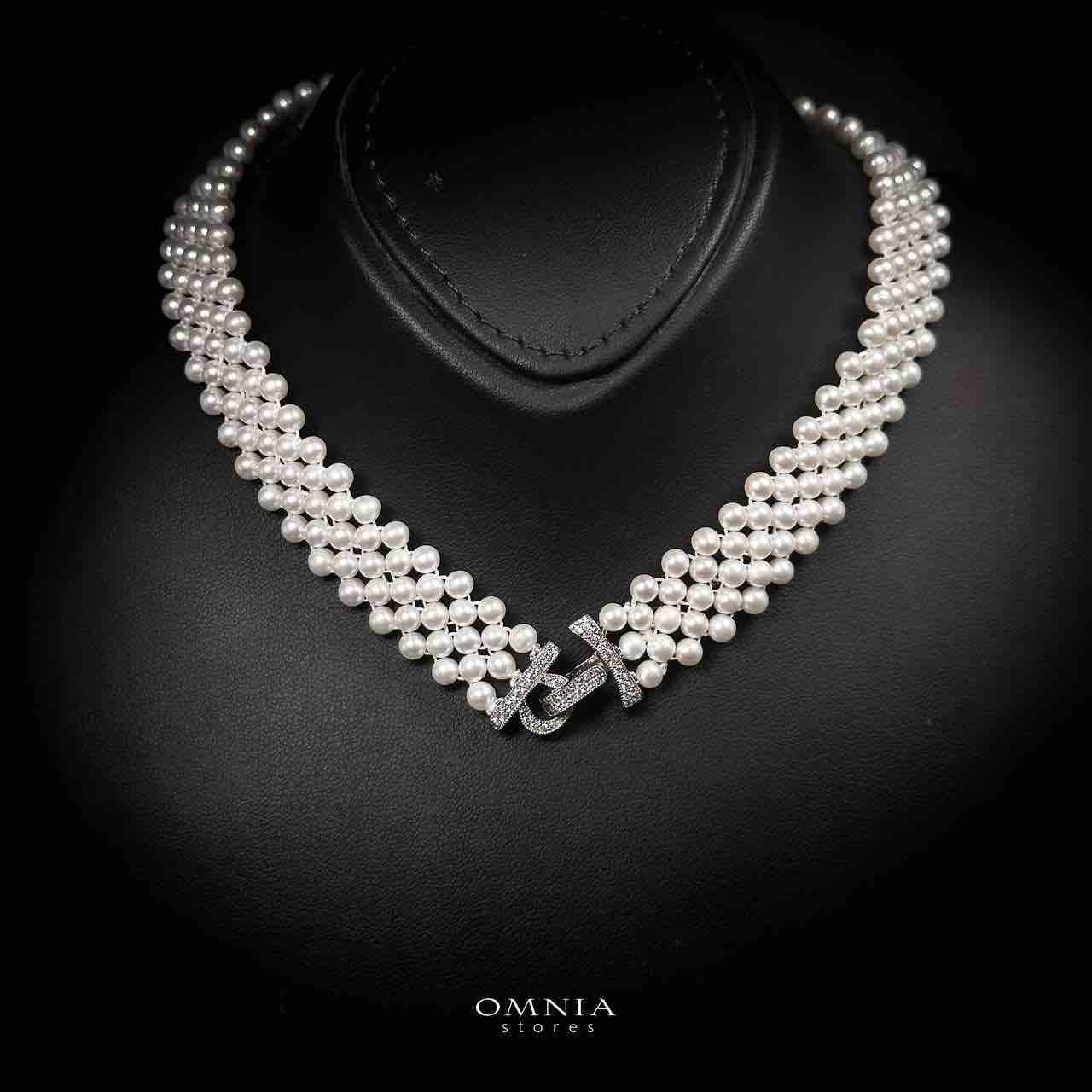 Omnia Alice Fresh Water Pearl Necklace and Bracelet Set with 925 Silver High Quality Simulated Diamonds Stones - Image 2