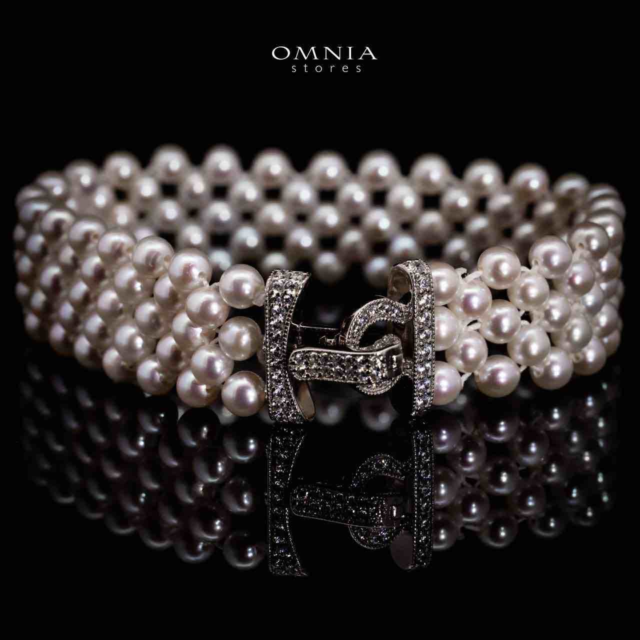 Omnia Alice Fresh Water Pearl Necklace and Bracelet Set with 925 Silver High Quality Simulated Diamonds Stones - Image 3