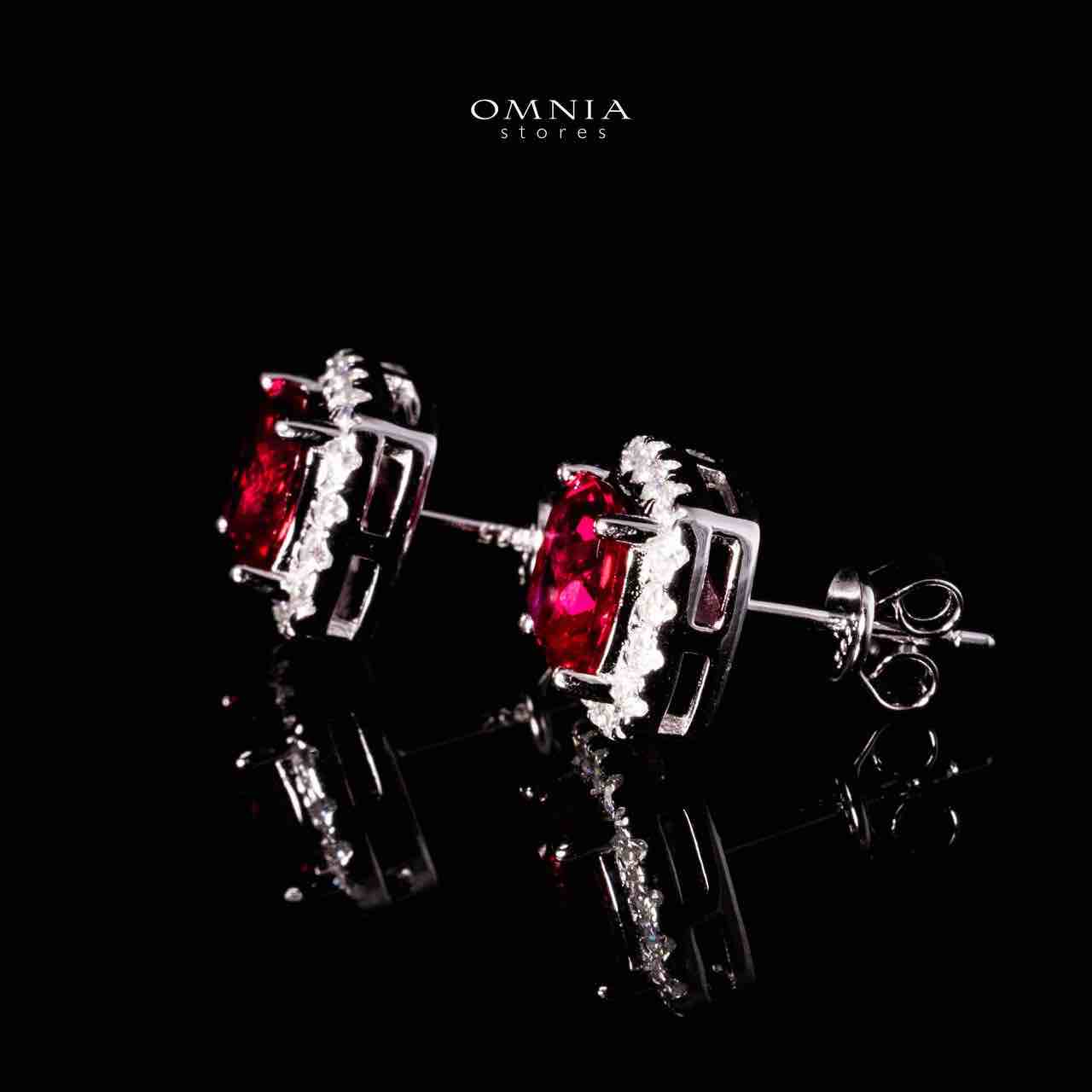 Omnia Dareema Silver Square Stud Earrings 925 Silver in GRC Certifited High Quality Red Ruby Lab Grown Stones - Image 3