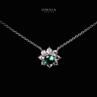 Omnia Naisha Silver Necklace and Earrings Set in 925 Silver With High Quality GRC Certified Emerald Green Lab Grown Stones