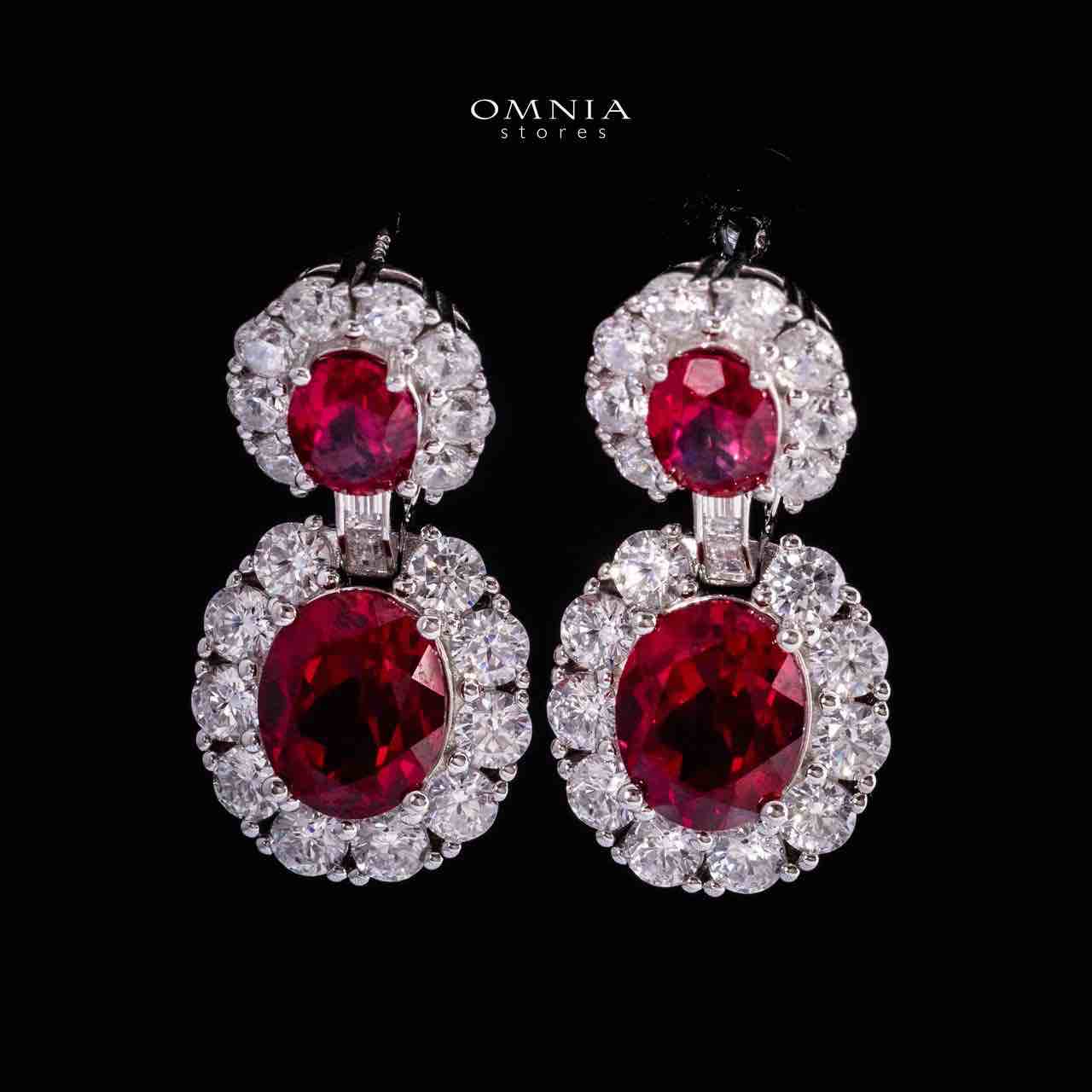Omnia Naila Silver Oval Drop Earrings in 925 Silver With High Quality GRC Certified Red Ruby Lab Grown Stones - Image 2
