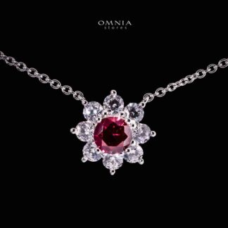 Omnia Naisha Silver Necklace and Earrings Set in 925 Silver With High Quality GRC Certified Ruby Red Lab Grown Stones