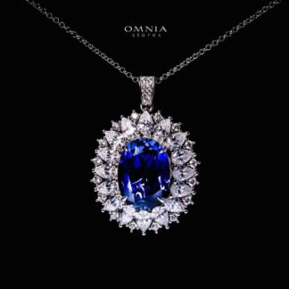 Omnia Zayra Silver Necklace and Earrings Set in 925 Silver With High Quality GRC Certified Saphhite Blue Lab Grown Stones