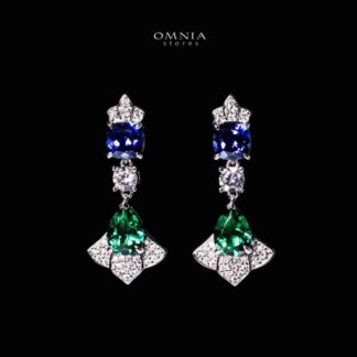 Omnia Nadya Silver Drop Earrings in 925 Silver With High Quality GRC Certified Saphhite Blue & Emerald Green Lab Grown Stones