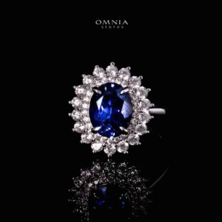 Omnia Mena Silver Ring in 925 Silver With GRC Certifited High Quality Sapphire Blue Lab Grown Stones