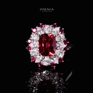 Omnia Lyna Silver Ring in 925 Silver With GRC Certifited High Quality Ruby Red Lab Grown Stones