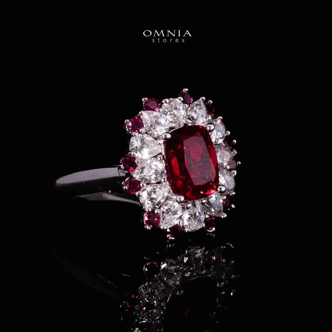Omnia Lyna Silver Ring in 925 Silver With GRC Certifited High Quality Ruby Red Lab Grown Stones - Image 2