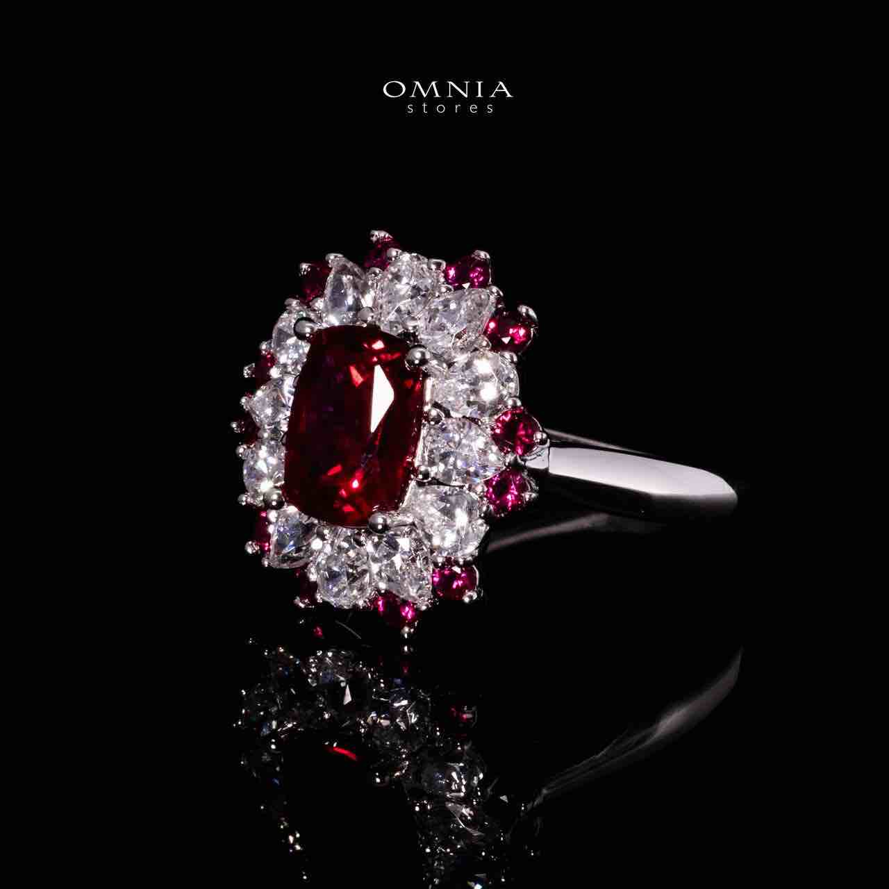 Omnia Lyna Silver Ring in 925 Silver With GRC Certifited High Quality Ruby Red Lab Grown Stones - Image 3