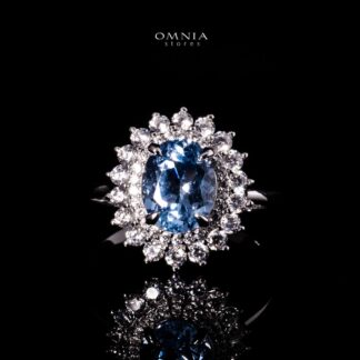 Omnia Mena Silver Ring in 925 Silver With GRC Certifited High Quality Synthetic Spinel Sky Blue Lab Grown Stones