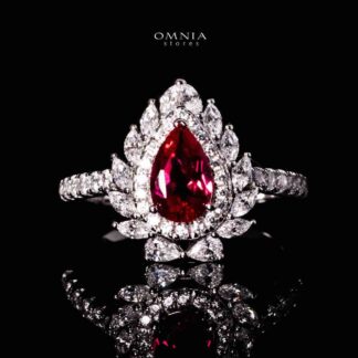 Omnia Nahima Silver Ring in 925 Silver With GRC Certifited High Quality Ruby Red Lab Grown Stones