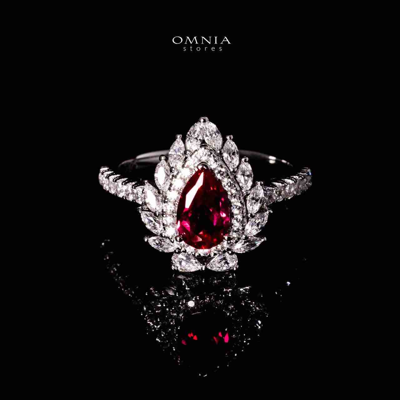 Omnia Nahima Silver Ring in 925 Silver With GRC Certifited High Quality Ruby Red Lab Grown Stones - Image 2