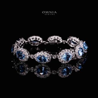 Omnia Mahasin Silver Bracelet in 925 Silver With GRC Certifited High Quality Synthetic Spinel Sky Blue Lab Grown Stones