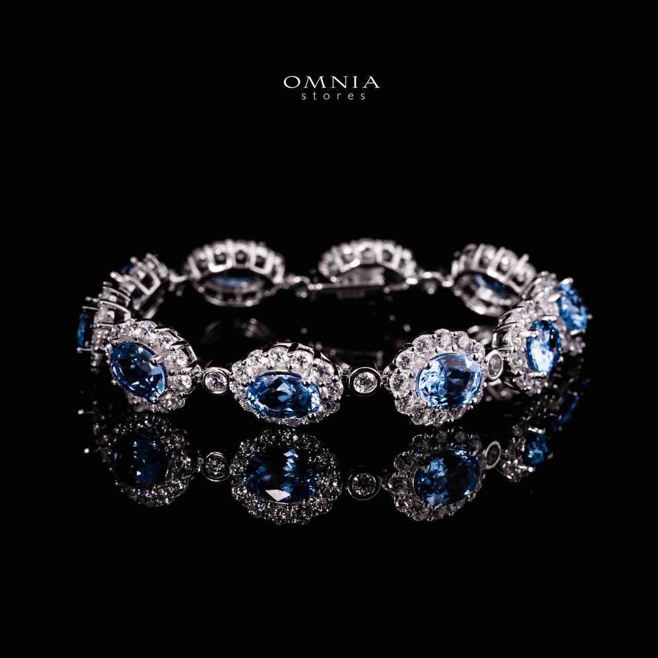 Omnia Mahasin Silver Bracelet in 925 Silver With GRC Certifited High Quality Synthetic Spinel Sky Blue Lab Grown Stones