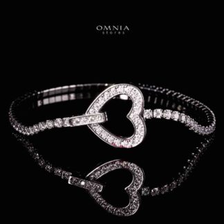 Omnia Emma White Silver Heart Bracelet in 925 Silver with High-Quality Moissanite Stones