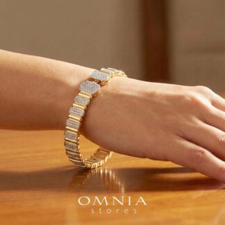 Omnia Talin Golden Bangle in 925 Silver with High Quality Simulated Diamonds