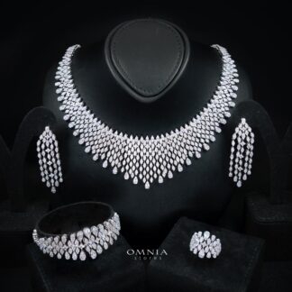 Omnia Raawiya White Luxury Bridal Set In Rhodium Plated with High Quality Zircon Stones