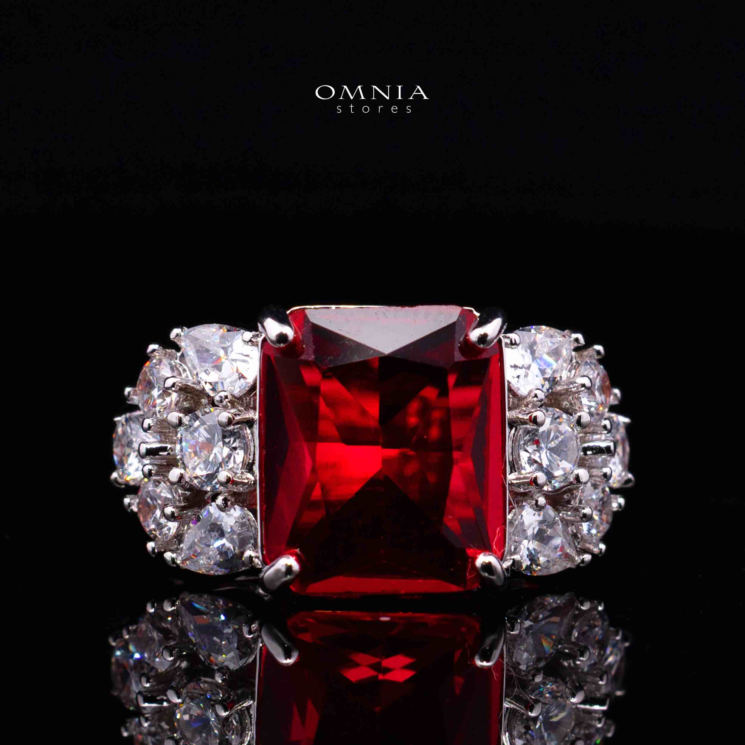 Omnia Charlotte Red Luxry Bridal Full Set with Emerald and Pear-Cut High-Quality Simulated Diamonds Rhodium Plated - Image 4