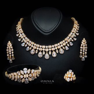Omnia Adelita Golden Luxury Bridal Full Set in High Quality Zircon Stone Rhodium Plated