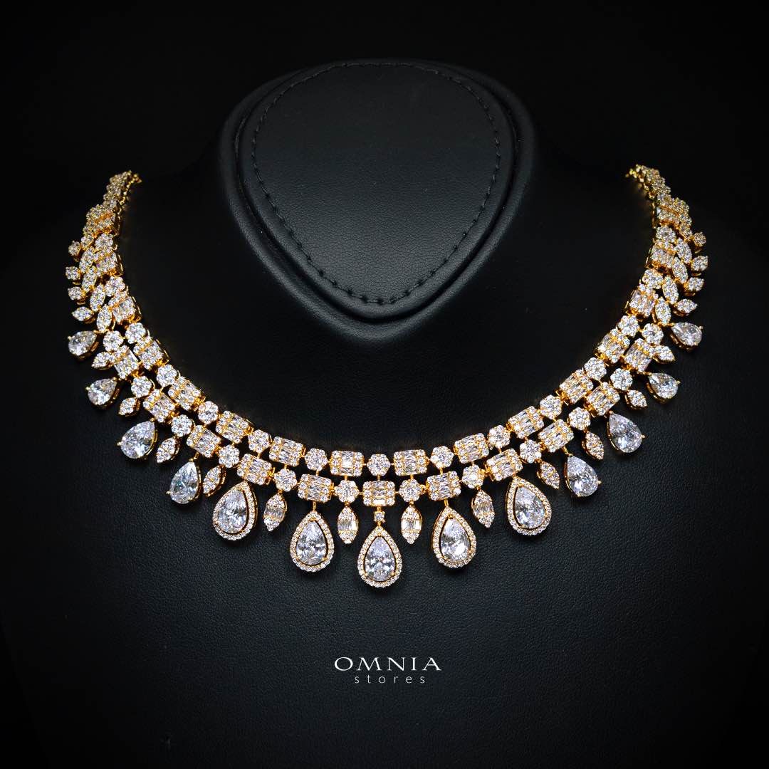 Omnia Adelita Golden Luxury Bridal Full Set in High Quality Zircon Stone Rhodium Plated - Image 2