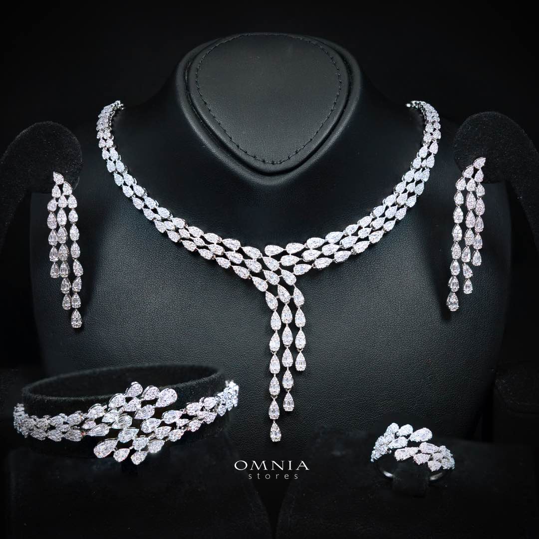 Omnia Nasiha Luxury Bridal White Full Set in High Quality Zircon Stone Rhodium Plated - Image 2