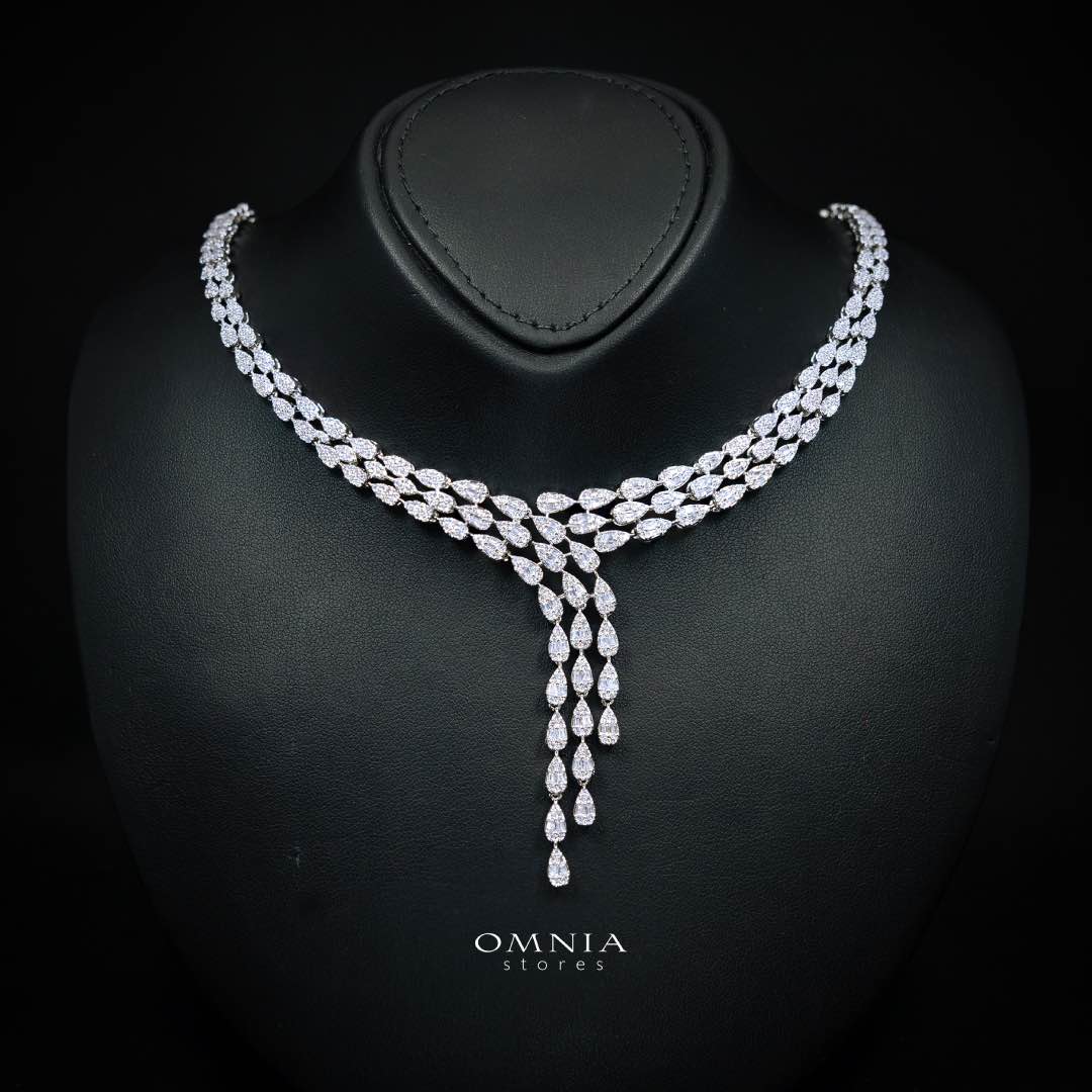 Omnia Nasiha Luxury Bridal White Full Set in High Quality Zircon Stone Rhodium Plated - Image 3