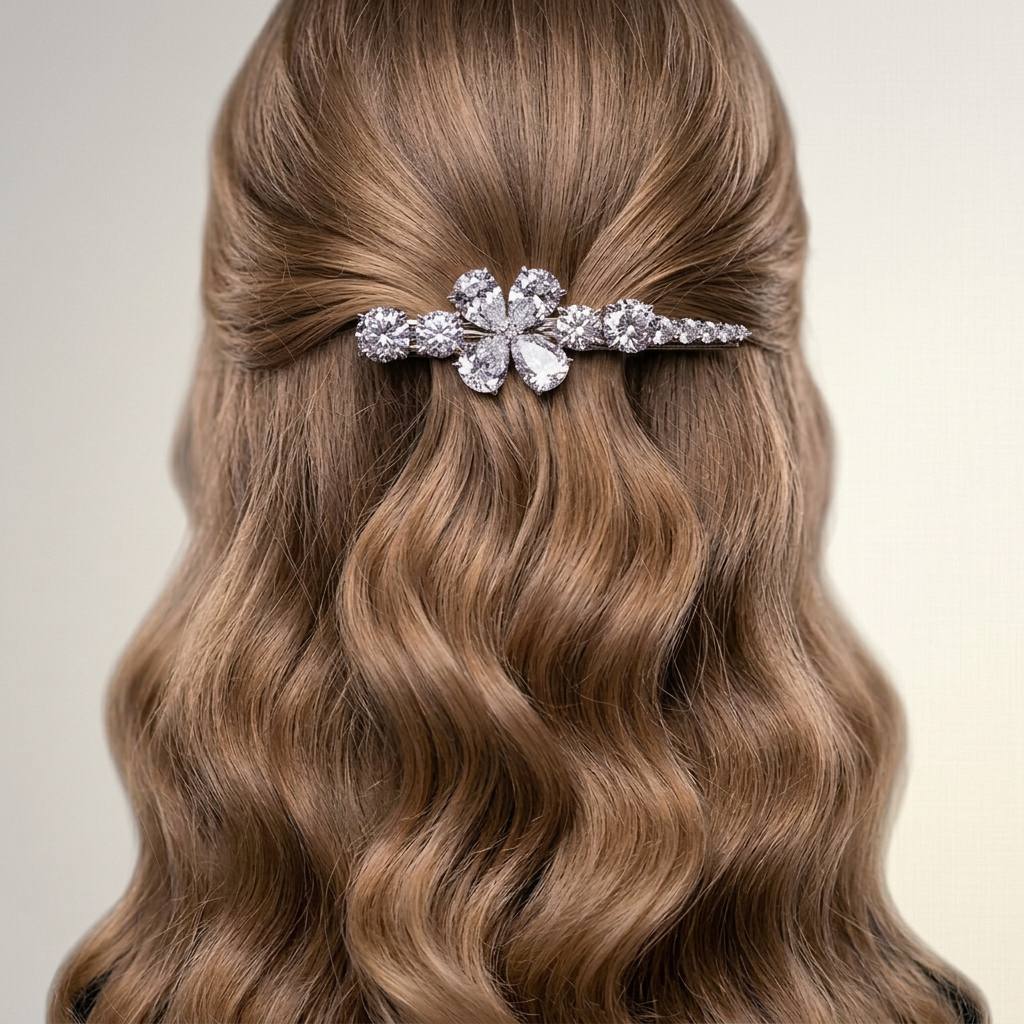 Omnia Asah White Floral Hair Clip In 925 Silver High Quality Lab Crafted Stones - Image 2