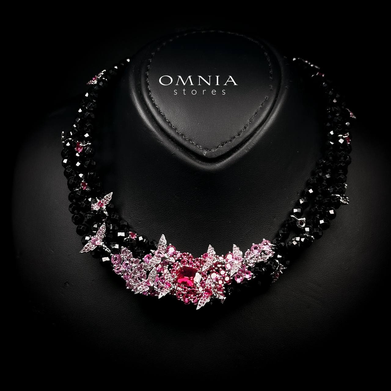 Omnia Blossom Black Beads Necklace in 925 Silver with High Quality Simulated Diamonds - Image 5