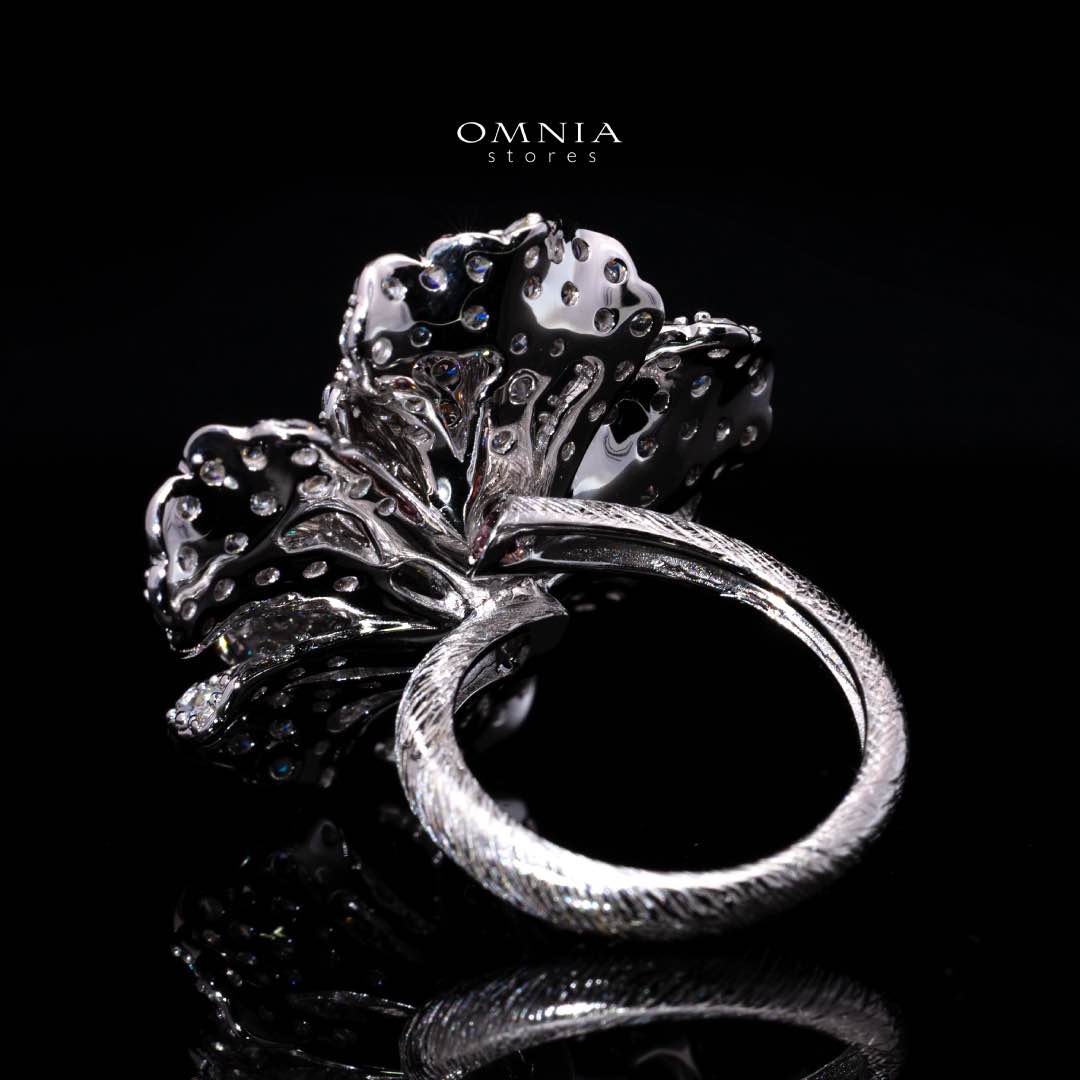 Omnia Sihab Pink Coral Flower Silver Ring in 925 Silver High Quality White Simulated Diamond Stones - Image 4