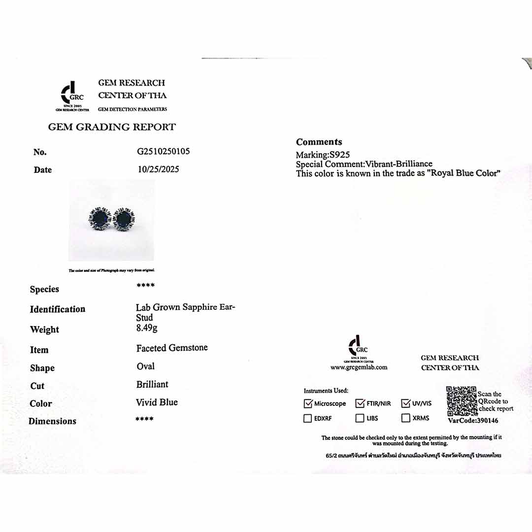 Omnia Zayra Silver Necklace and Earrings Set in 925 Silver With High Quality GRC Certified Saphhire Blue Lab Grown Stones - Image 5