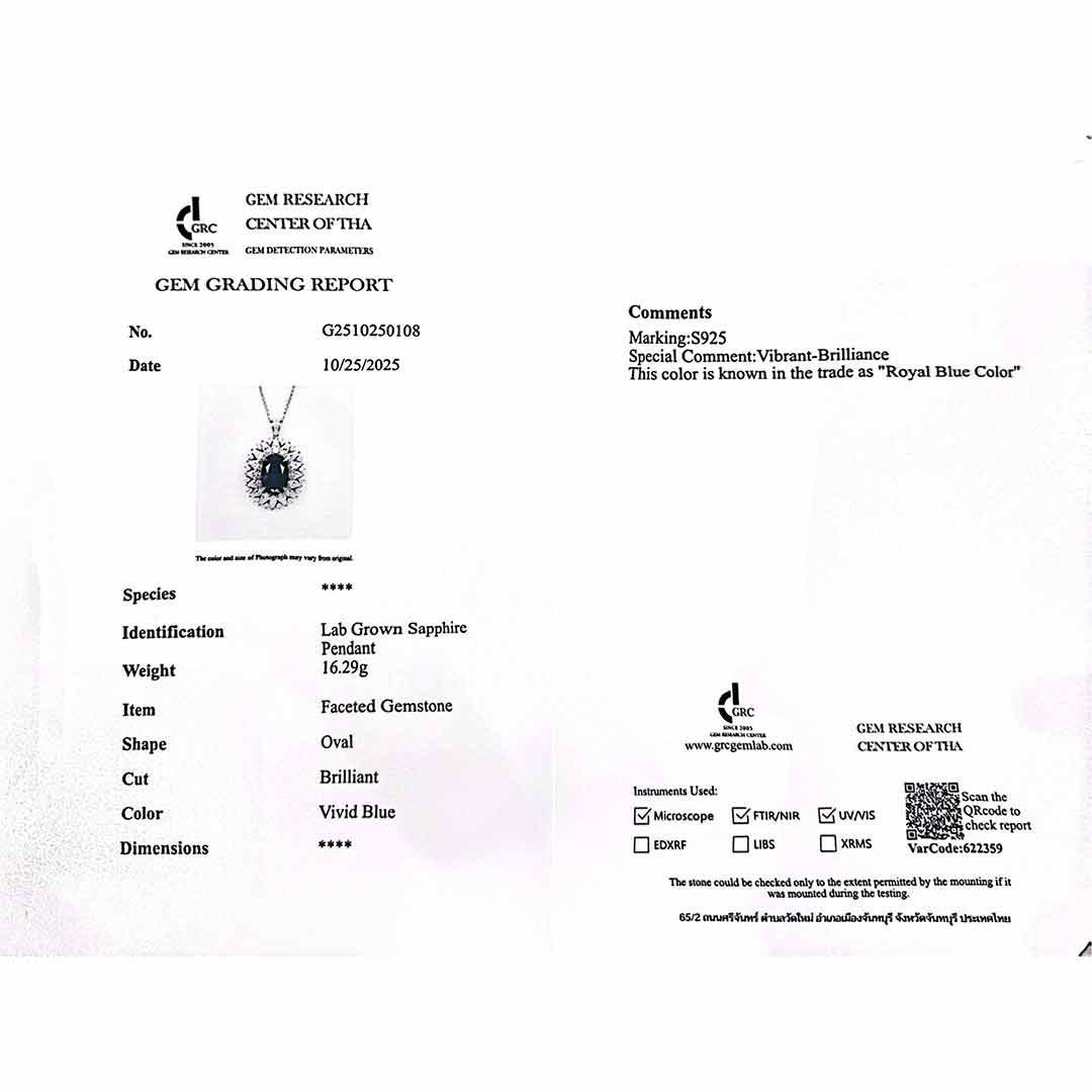 Omnia Zayra Silver Necklace and Earrings Set in 925 Silver With High Quality GRC Certified Saphhire Blue Lab Grown Stones - Image 4