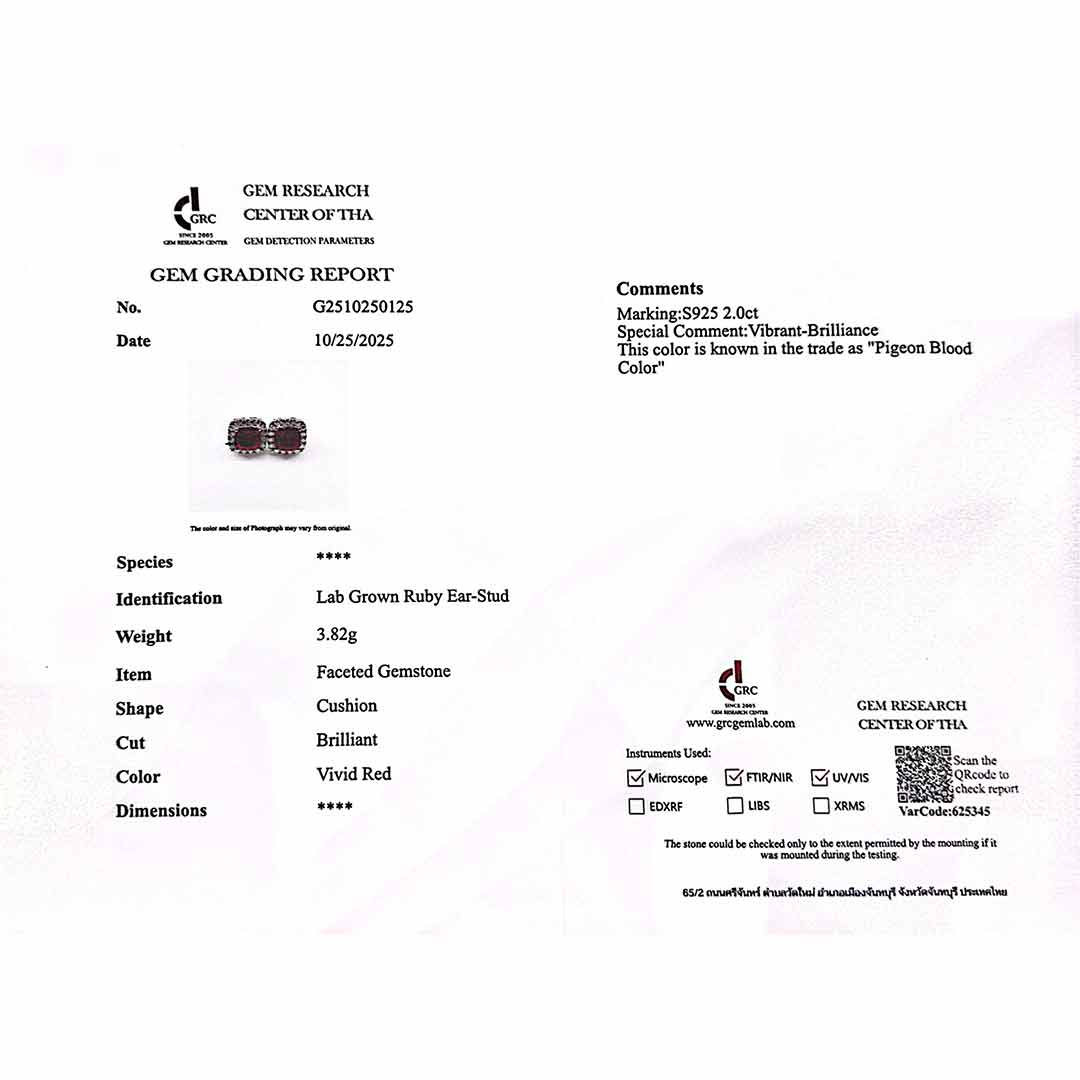 Omnia Dareema Silver Square Stud Earrings 925 Silver in GRC Certifited High Quality Red Ruby Lab Grown Stones - Image 4