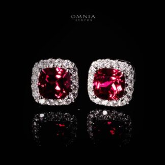 Dareema Lab Grown Ruby Red Stones With GRC Certifited Square Stud Earrings in 925 Silver