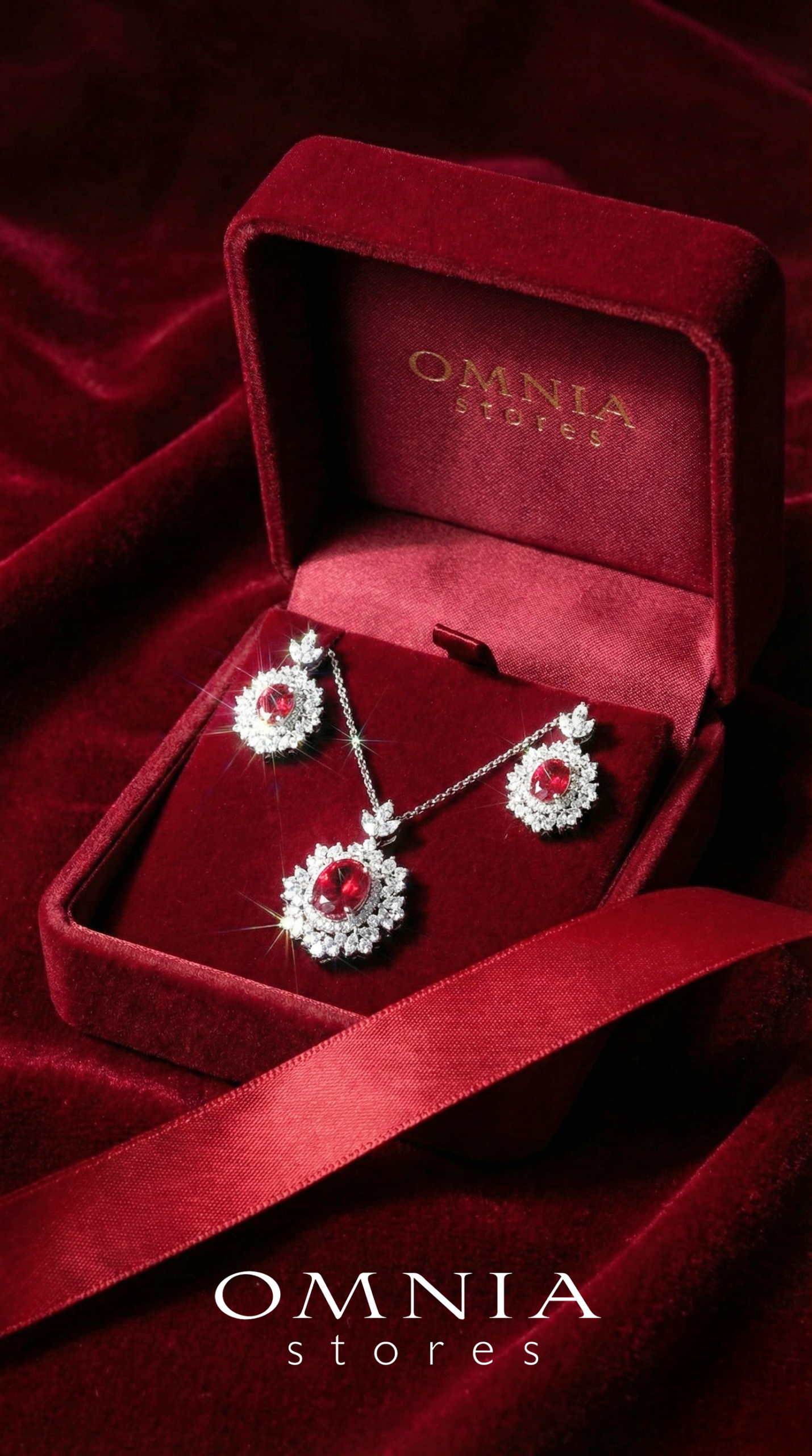 Omnia Esma Silver Necklace and Earrings Set in 925 Silver With High Quality GRC Certified Ruby Red Lab Grown Stones - Image 2