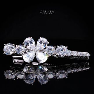Omnia Asah White Floral Hair Clip In 925 Silver High Quality Lab Crafted Stones