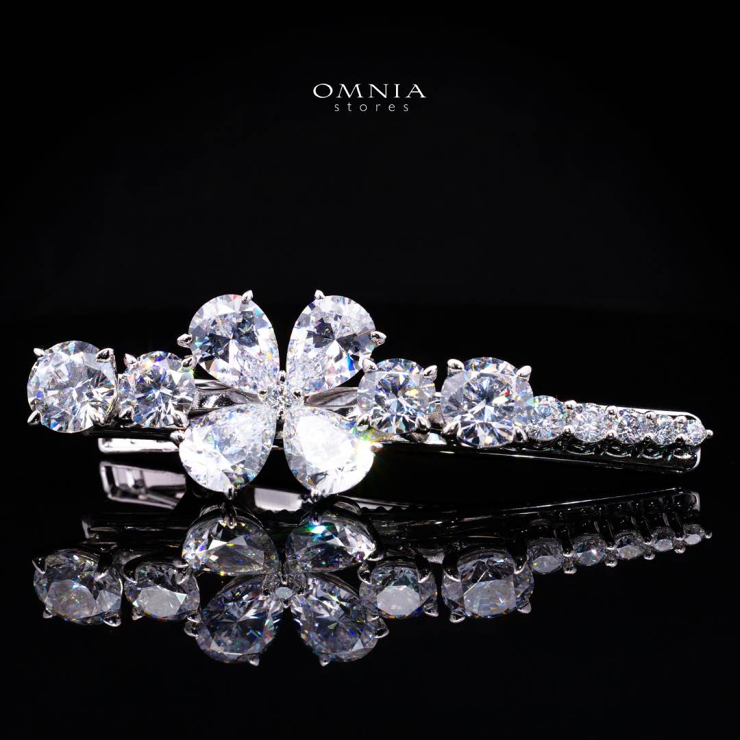 Omnia Asah White Floral Hair Clip In 925 Silver High Quality Lab Crafted Stones