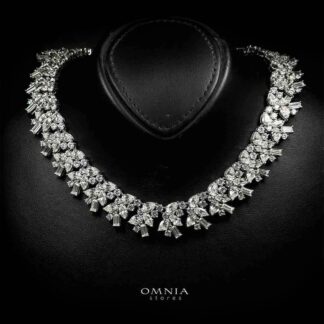 Omnia Farheen White Necklace With High Quality Caertified Lab Crafted Stones In 925 Silver
