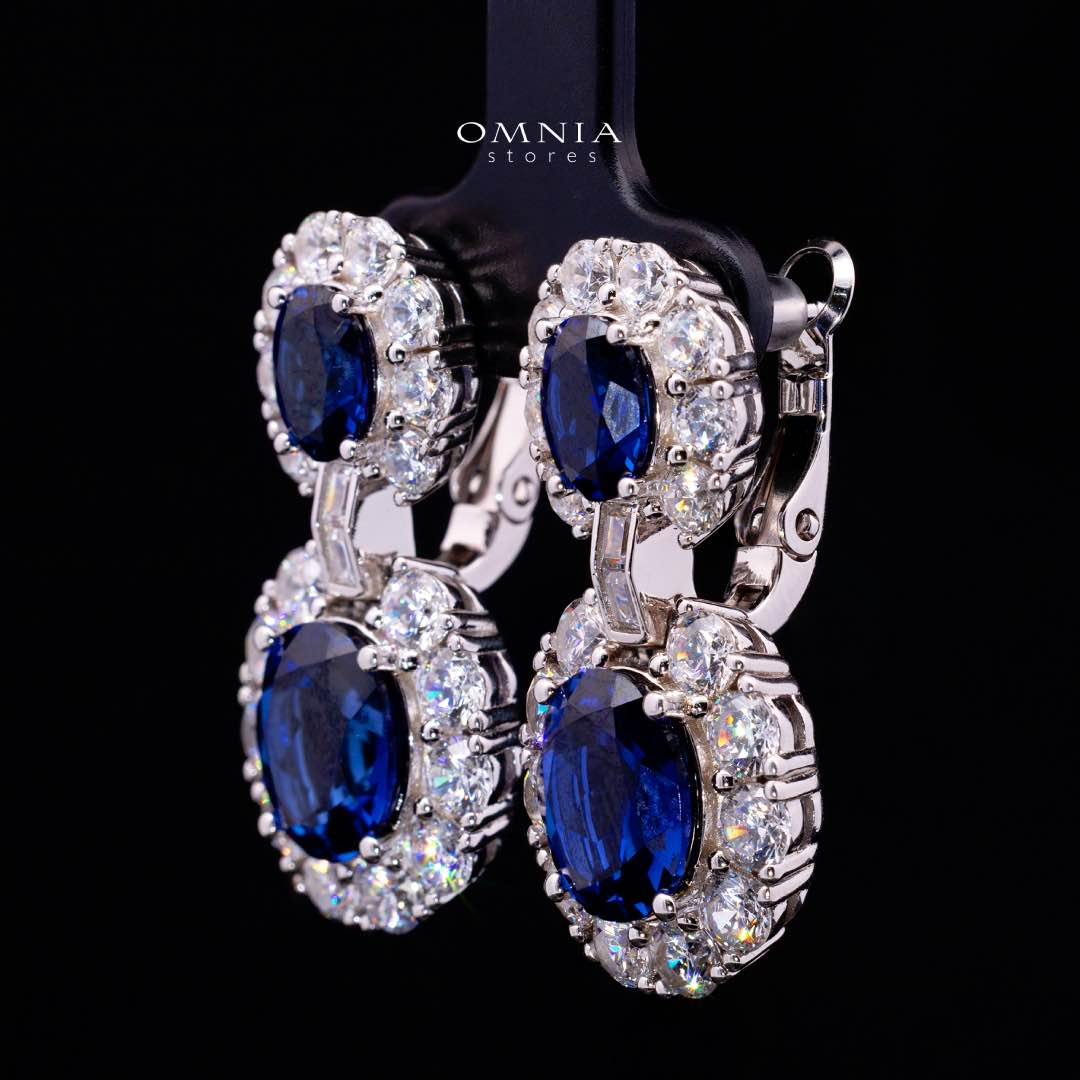 Nalia Lab Grown Blue Sapphite Stones With GRC Certified Oval Drop Earrings in 925 Silver - Image 2
