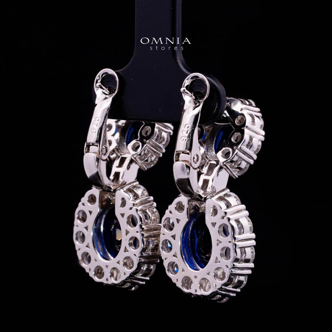 Nalia Lab Grown Blue Sapphite Stones With GRC Certified Oval Drop Earrings in 925 Silver - Image 3