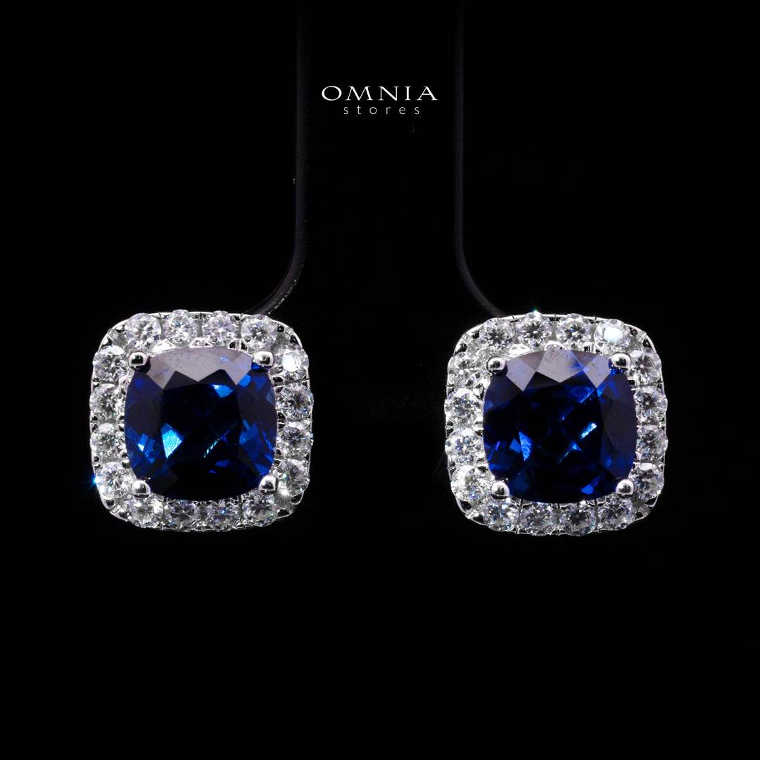 Dareema Lab Grown With GRC Certified Sapphire Blue Stones Square Stud Earrings in 925 Silver - Image 2