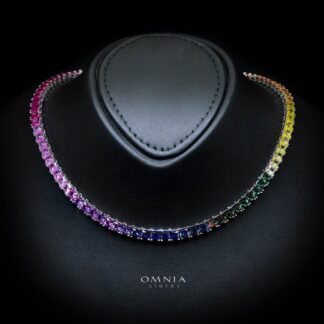 Zaha Lab Grown Sapphire Stones With GRC Certified Tennis Necklace in 925 Silver SQ 4x4mm