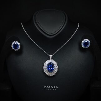 Zayra Lab Grown With GRC Certified Saphhire Blue Stones Necklace and Earrings Set in 925 Silver