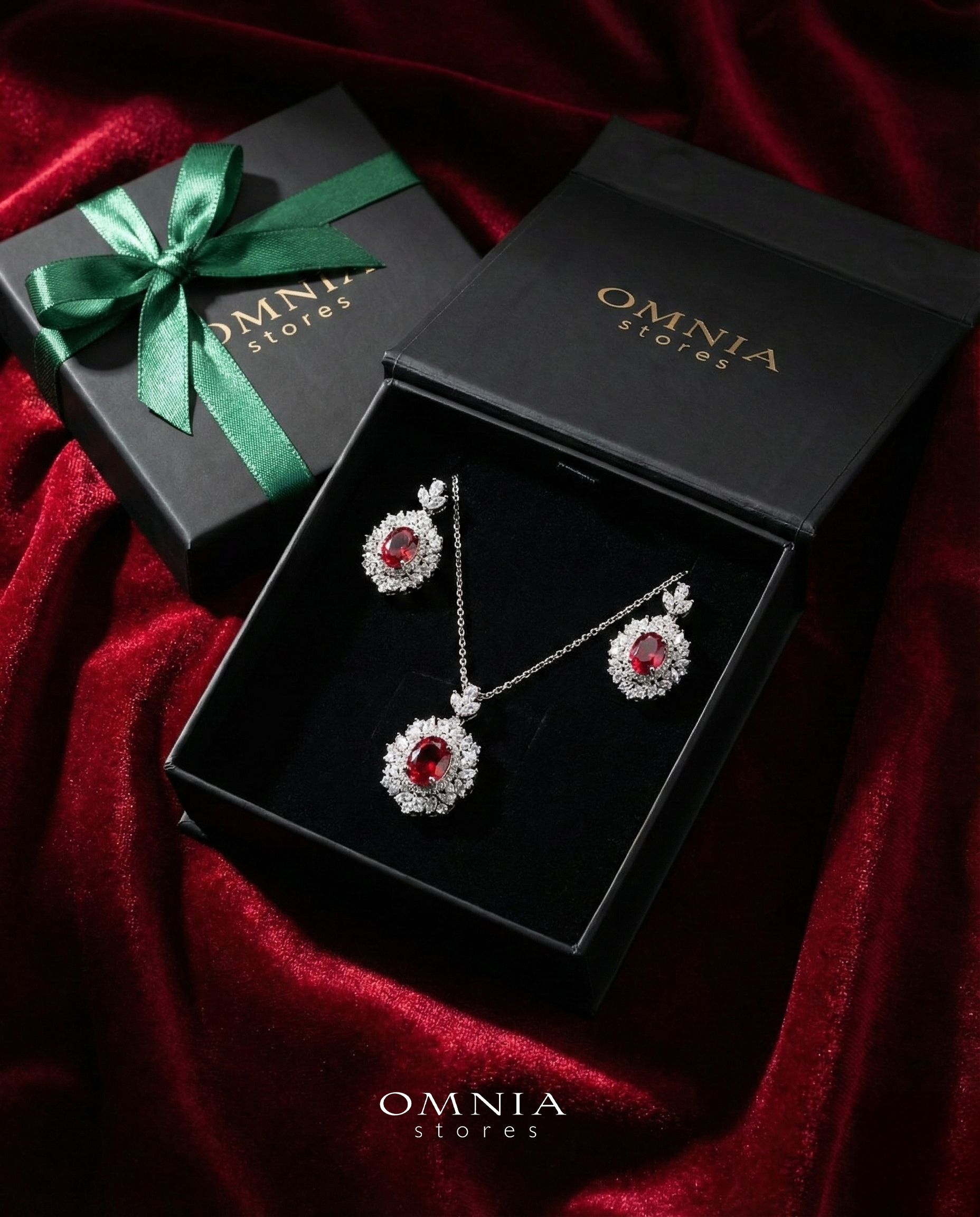 Omnia Esma Silver Necklace and Earrings Set in 925 Silver With High Quality GRC Certified Ruby Red Lab Grown Stones - Image 3