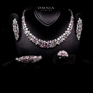Omnia Anastasia Pink Luxury Bridal Full Set in High Quality Zircon Stone in Rhodium Plated